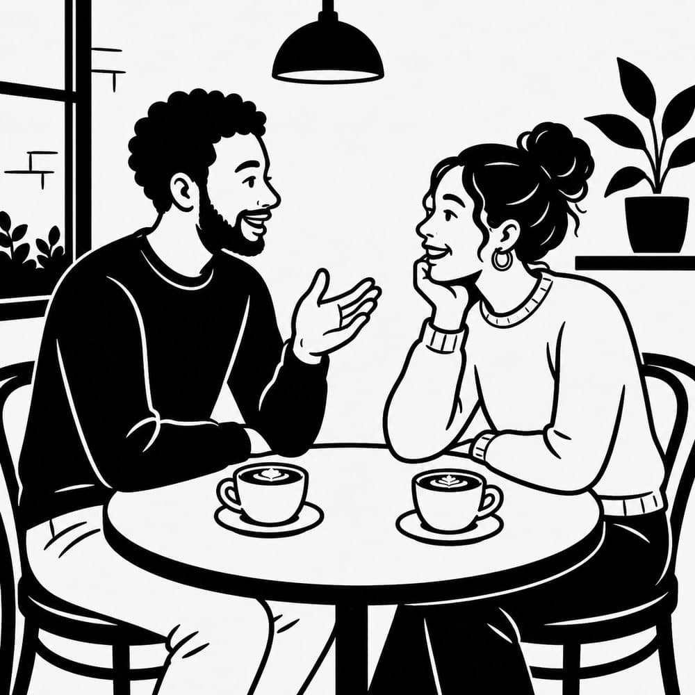 Two speech bubbles leaning toward each other with the opnrs flower between them